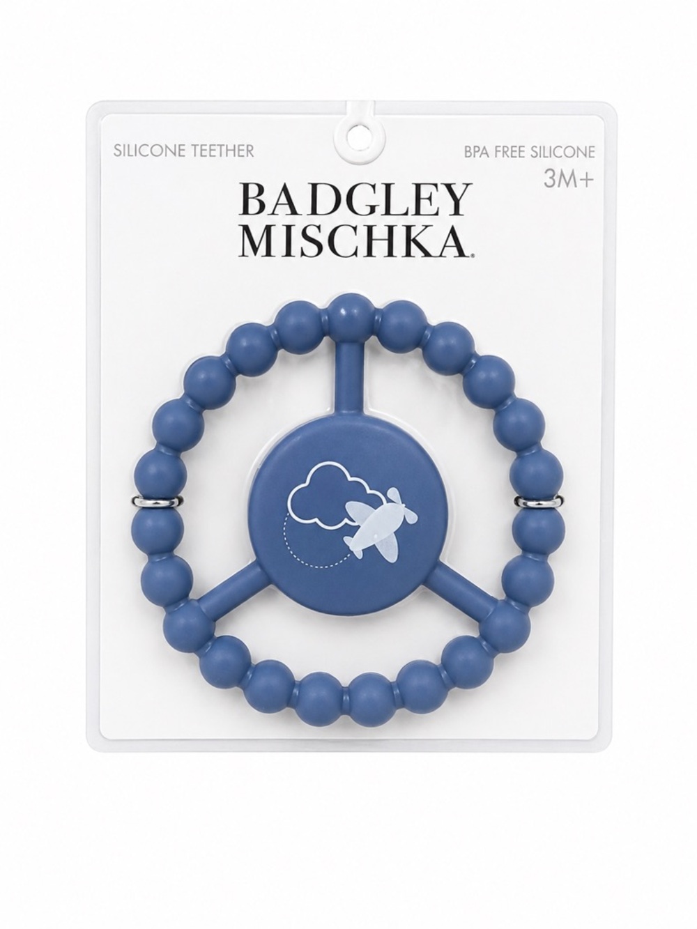 Badgley Mischka Blue Silicone Baby Teether Ring | BPA-Free | 3M+ | NWT